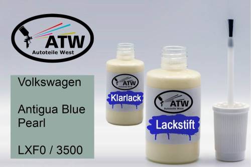 Volkswagen, Antigua Blue Pearl, LXF0 / 3500: 20ml Lackstift + 20ml Klarlack - Set, von ATW Autoteile West.